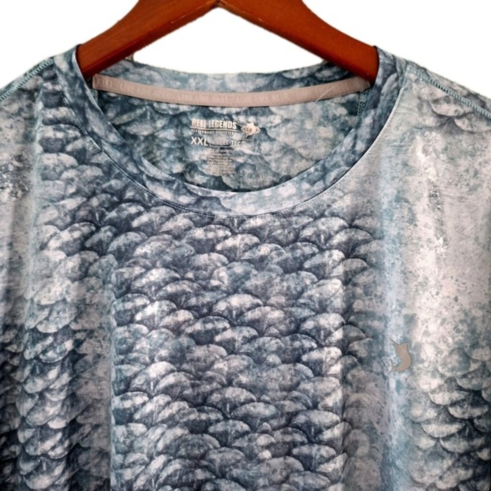 Reel‎ Legends Reel Tec Fishing Shirt Mens XXL Blue Grey Fish Scale Long Sleeve